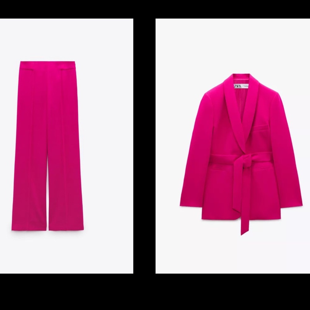 Zara Vibrant Pink Women's belted. Blazer and pants